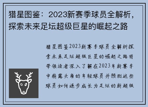 猎星图鉴：2023新赛季球员全解析，探索未来足坛超级巨星的崛起之路