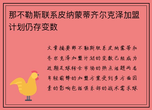 那不勒斯联系皮纳蒙蒂齐尔克泽加盟计划仍存变数